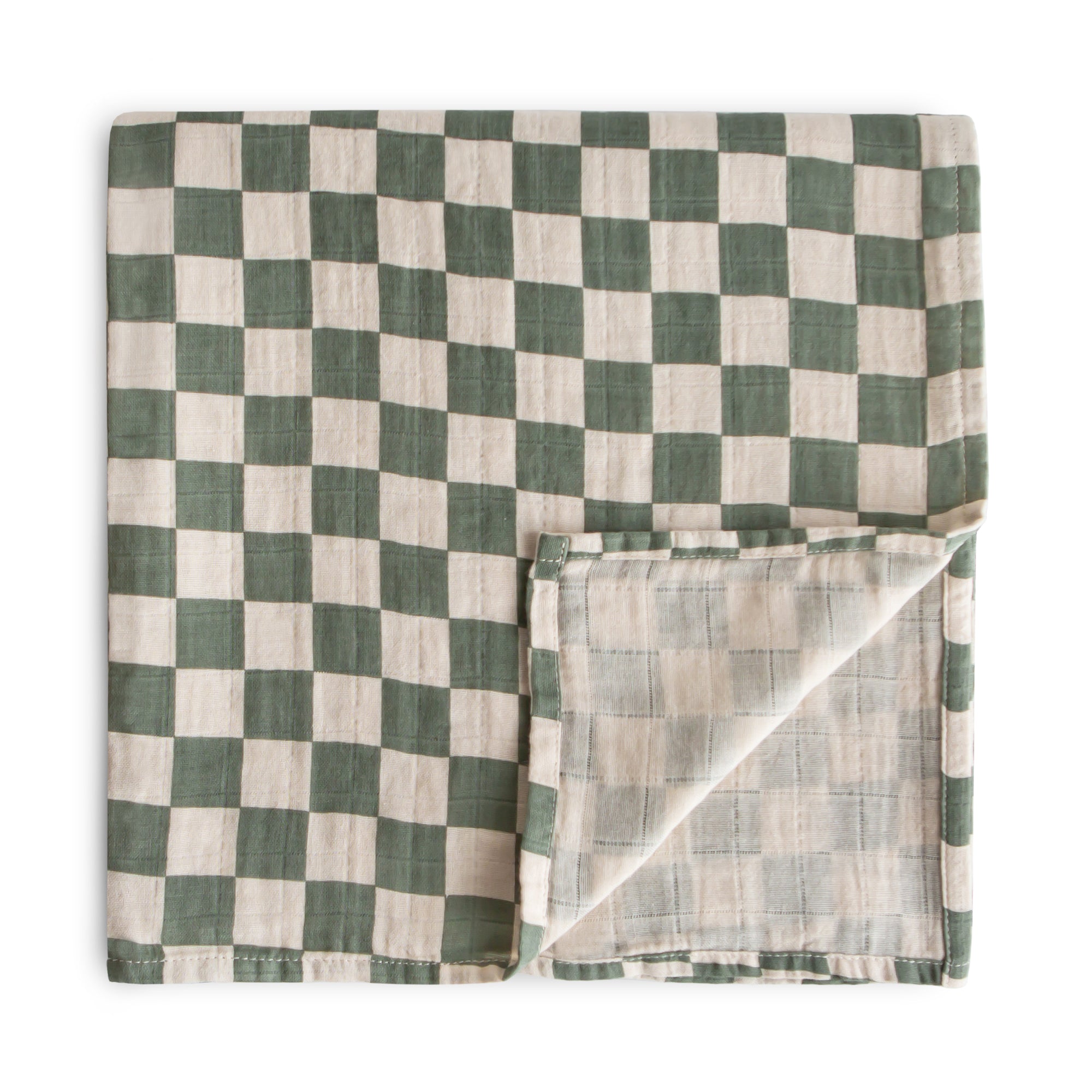 Cobija de muselina de algodón orgánico - olive check