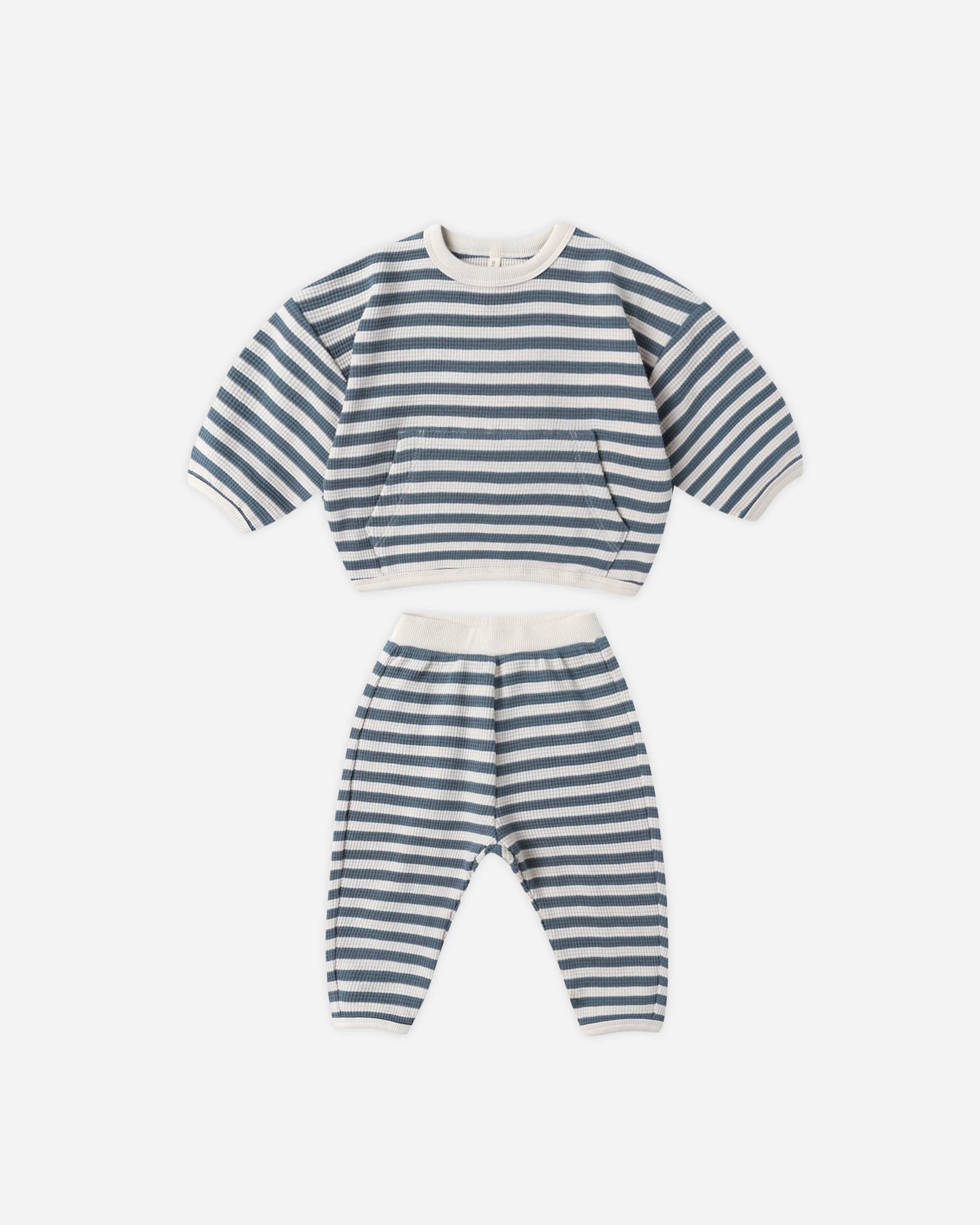 Waffle Slouch Set - Ocean Stripe