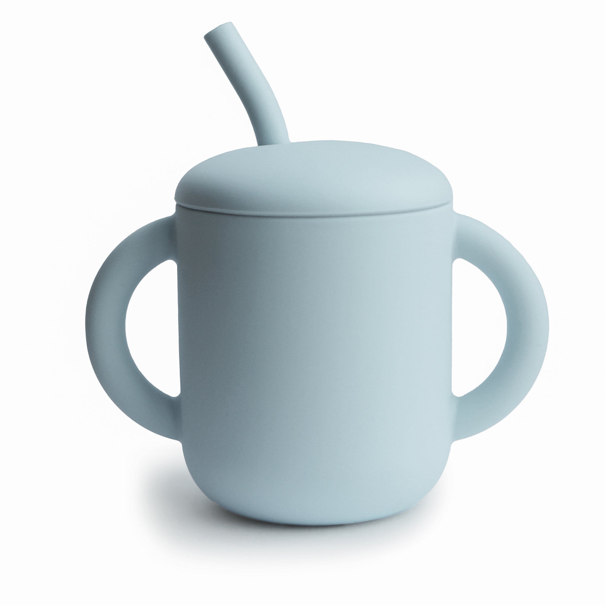 Vaso entrenador de silicona con popote - powder blue