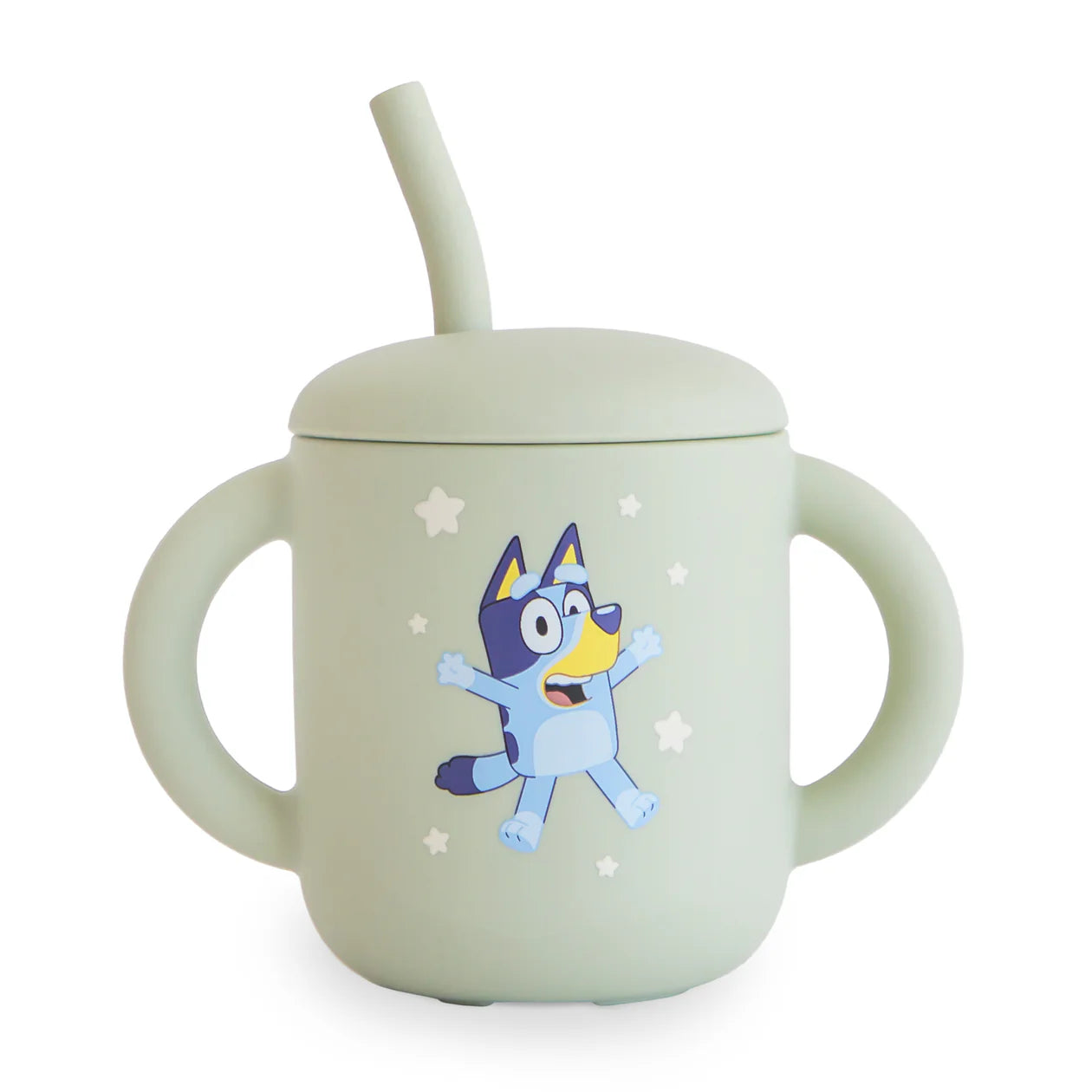 Vaso entrenador de silicona con popote - Bluey sage